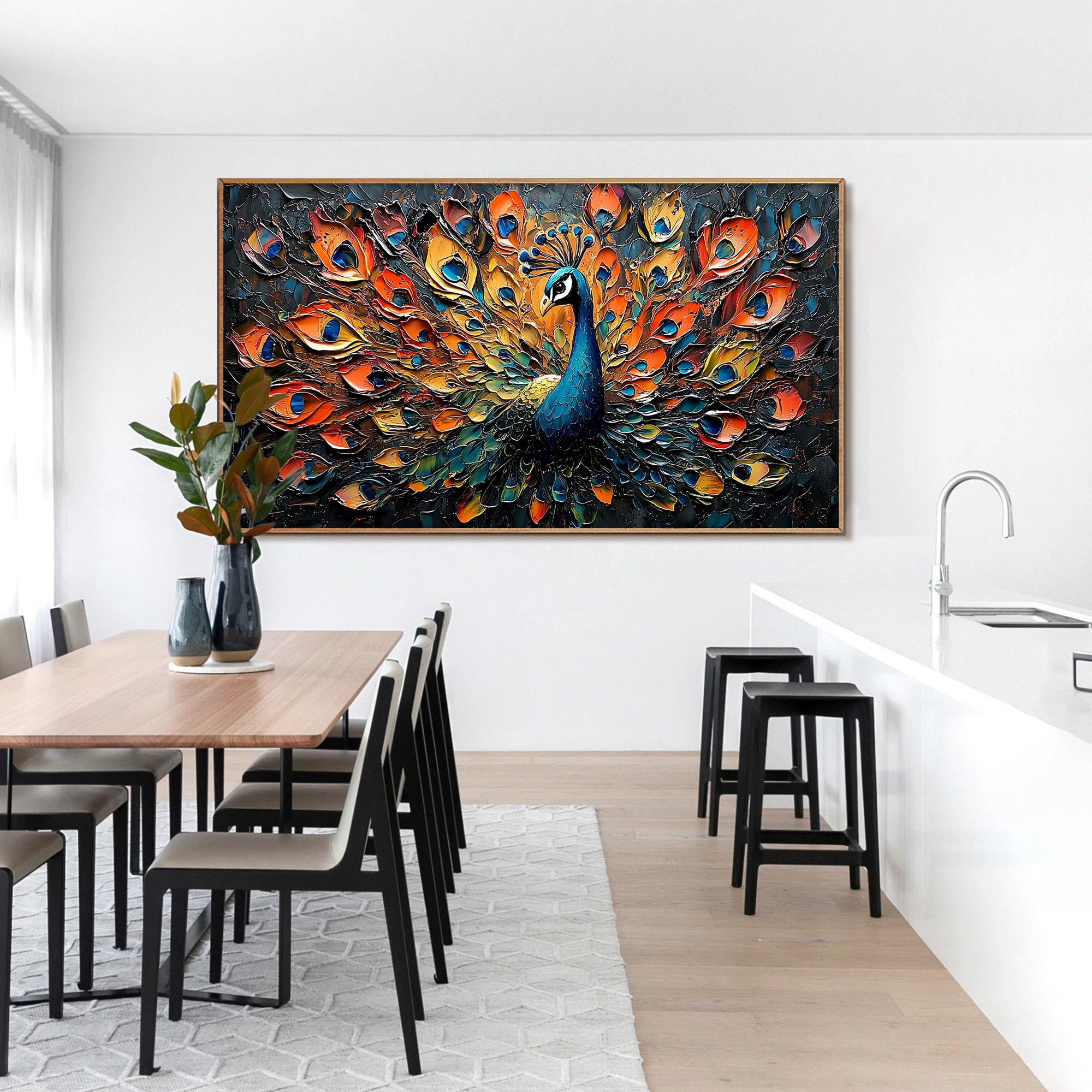 Large Textured Peacock Painting | Colorful Abstract Bird Wall Art Decor ZZ 177 - Texarart
