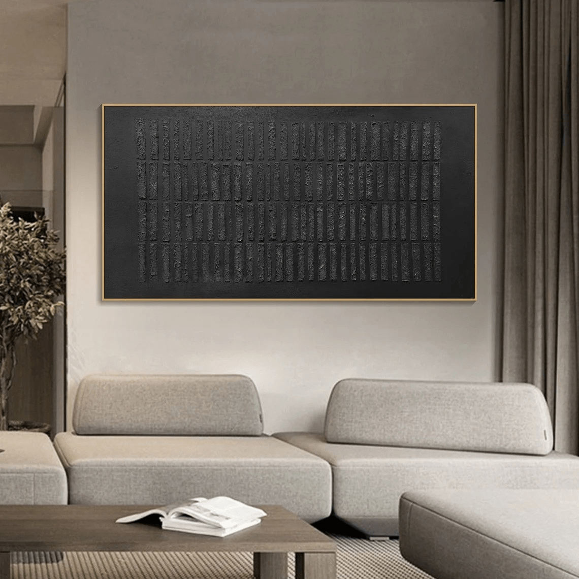 Large Modern Black Textured Wall Art TC 084 - Texarart