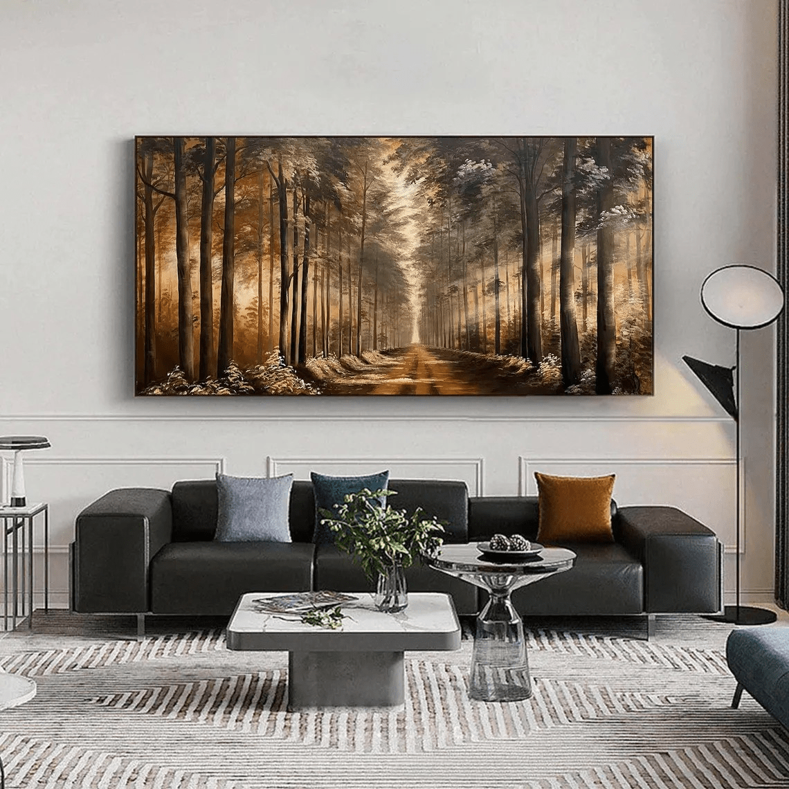 Golden Forest Path Abstract Oil Painting - Tranquil Art JJ 039 - Texarart