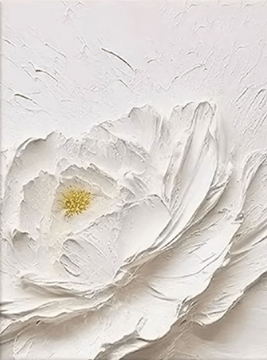 White Textured Floral Abstract Oil Painting - Modern Minimalist Art JJ 061 - Texarart