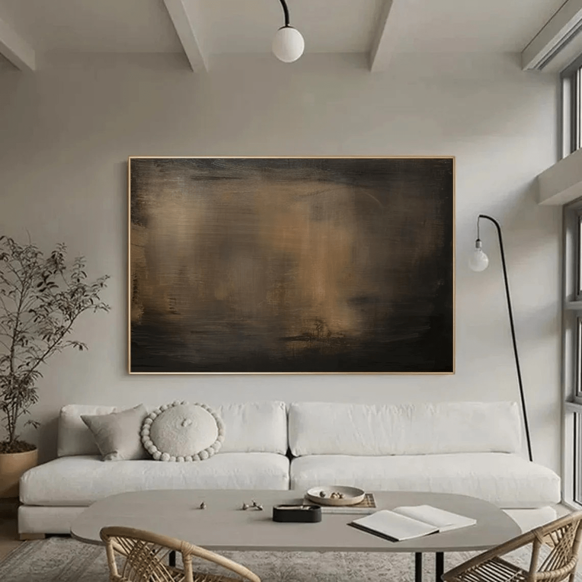 Large Minimalist Abstract Painting - Handmade Brown and Black Wall Decor TC 012 - Texarart
