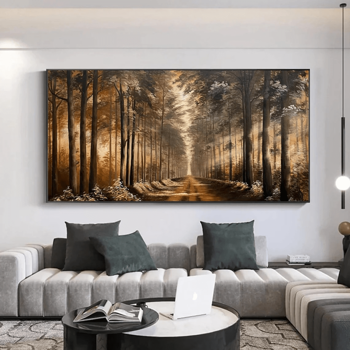 Golden Forest Path Abstract Oil Painting - Tranquil Art JJ 039 - Texarart
