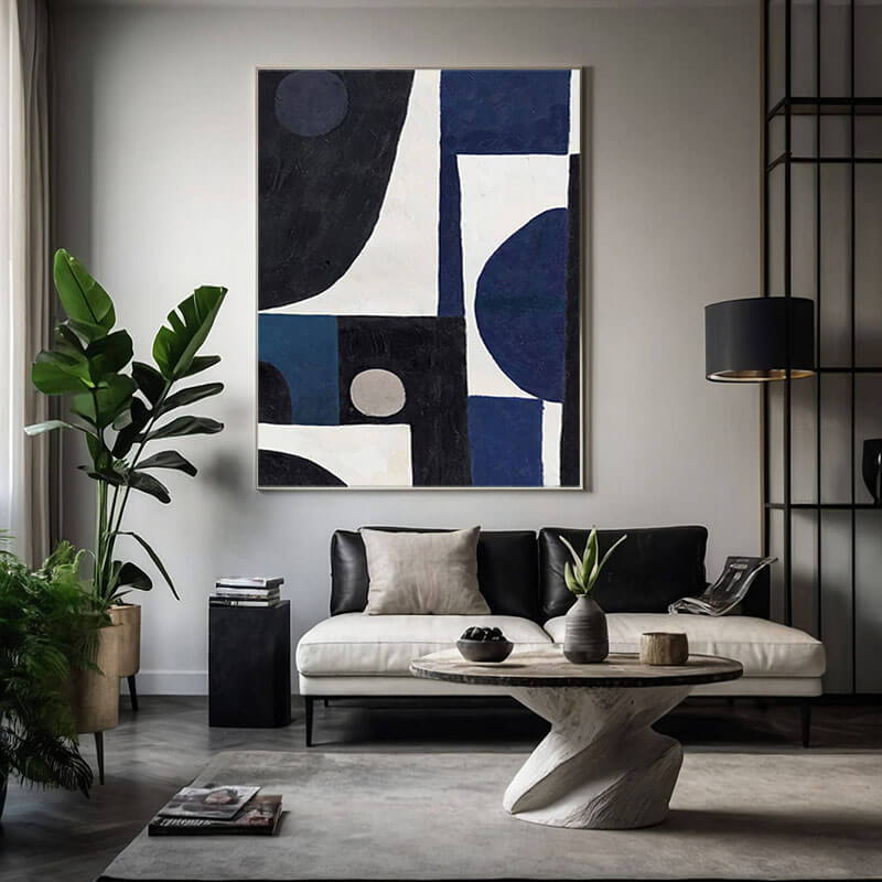 Mid - Century Modern Wall Art | Large Geometric Canvas Painting ZZ 230 - Texarart