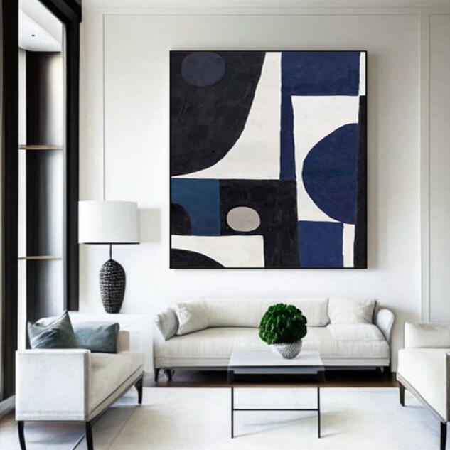 Mid - Century Modern Wall Art | Large Geometric Canvas Painting ZZ 230 - Texarart