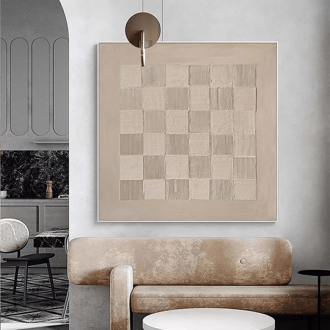 Textured Beige Abstract - Regular Grid Minimalist Living Room Art JJ 016 - Texarart