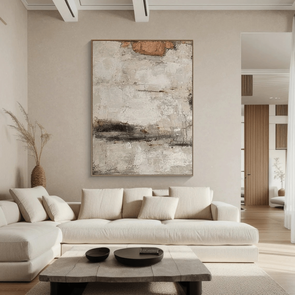 Handmade Contemporary Abstract Oil Painting | Neutral Colors TC 063 - Texarart
