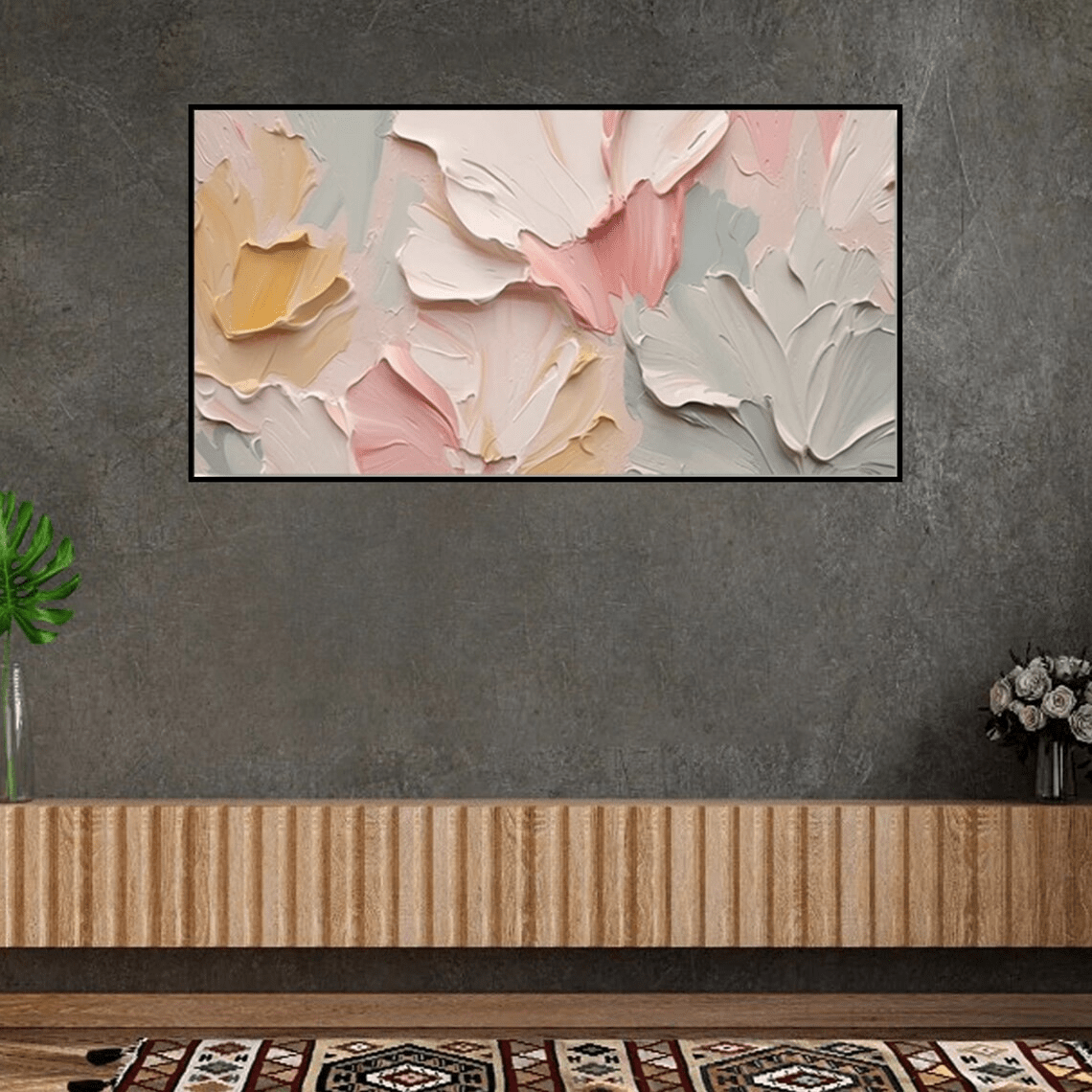 Textured Abstract Floral Painting - Pastel Wall Art TC 094 - Texarart