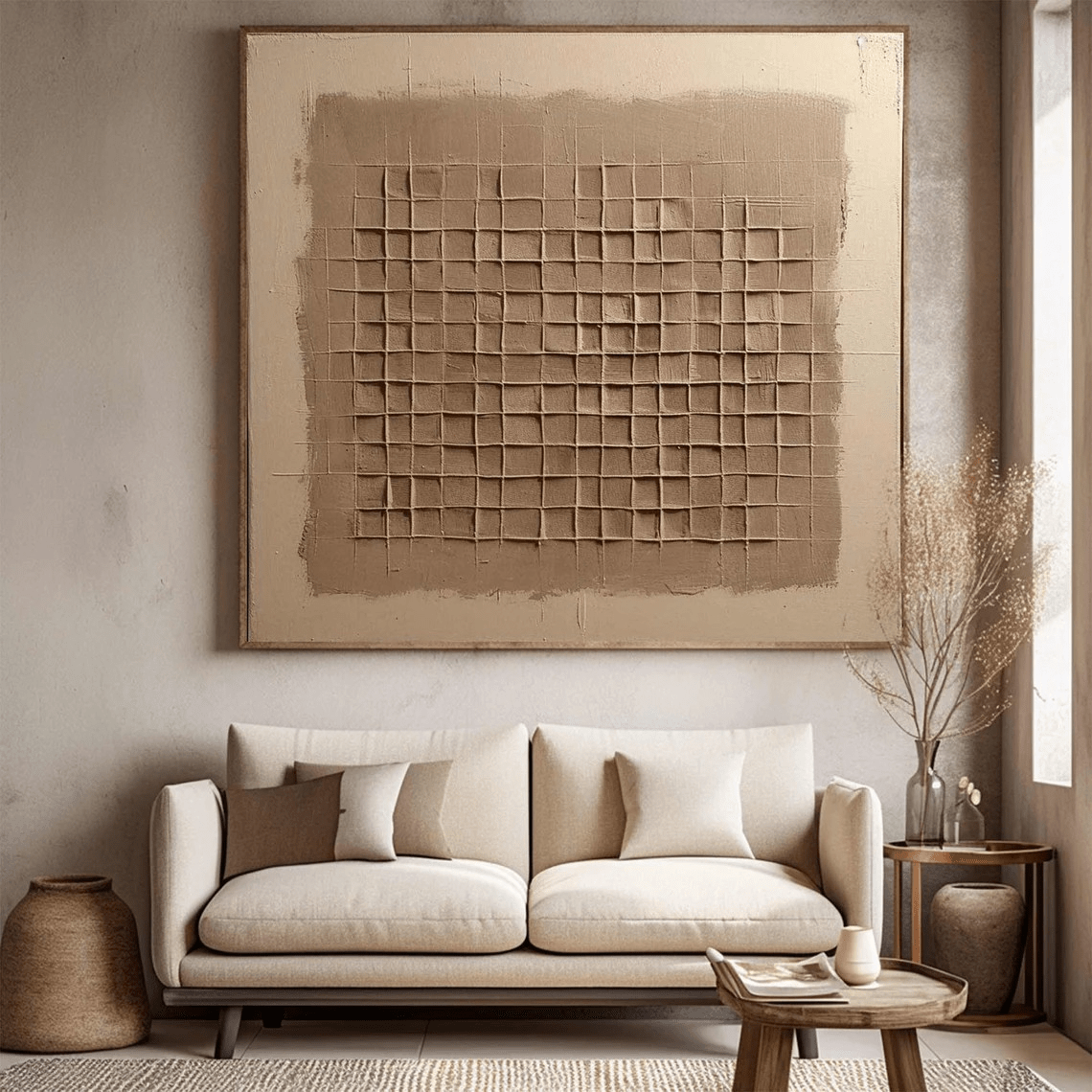 Modern Abstract Textured Beige Canvas Art – Handcrafted Oil Painting JJ 005 - Texarart