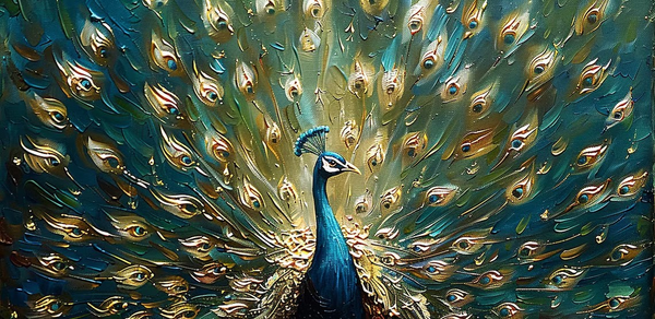 Textured Peacock Oil Painting - Handmade Animal Art TC 097 - Texarart