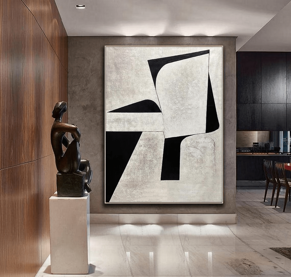 Black & Grey Geometric Abstract Oil Painting - Modern Art JJ 045 - Texarart