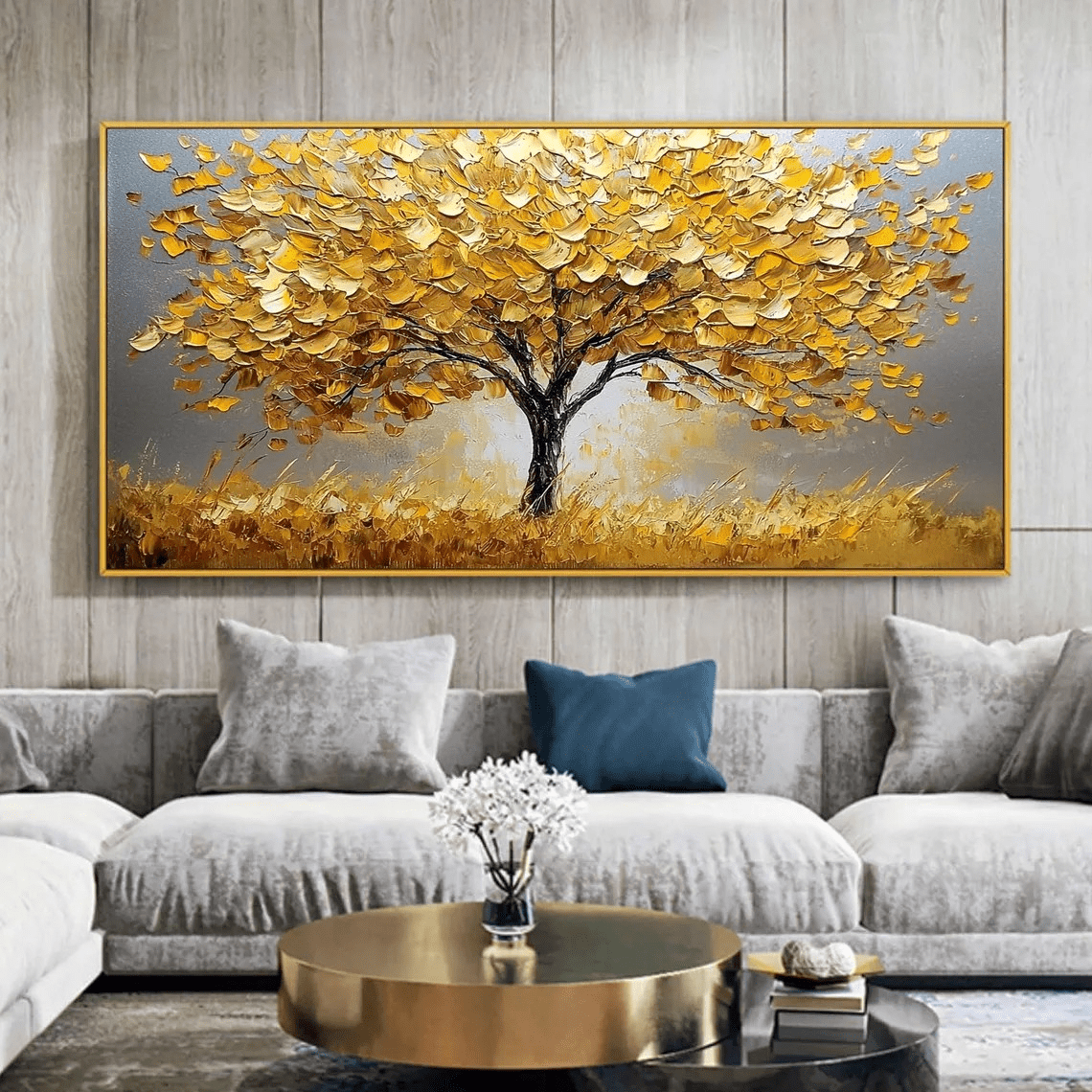 Panoramic Golden Tree Abstract Oil Painting - Textured Art JJ 042 - Texarart