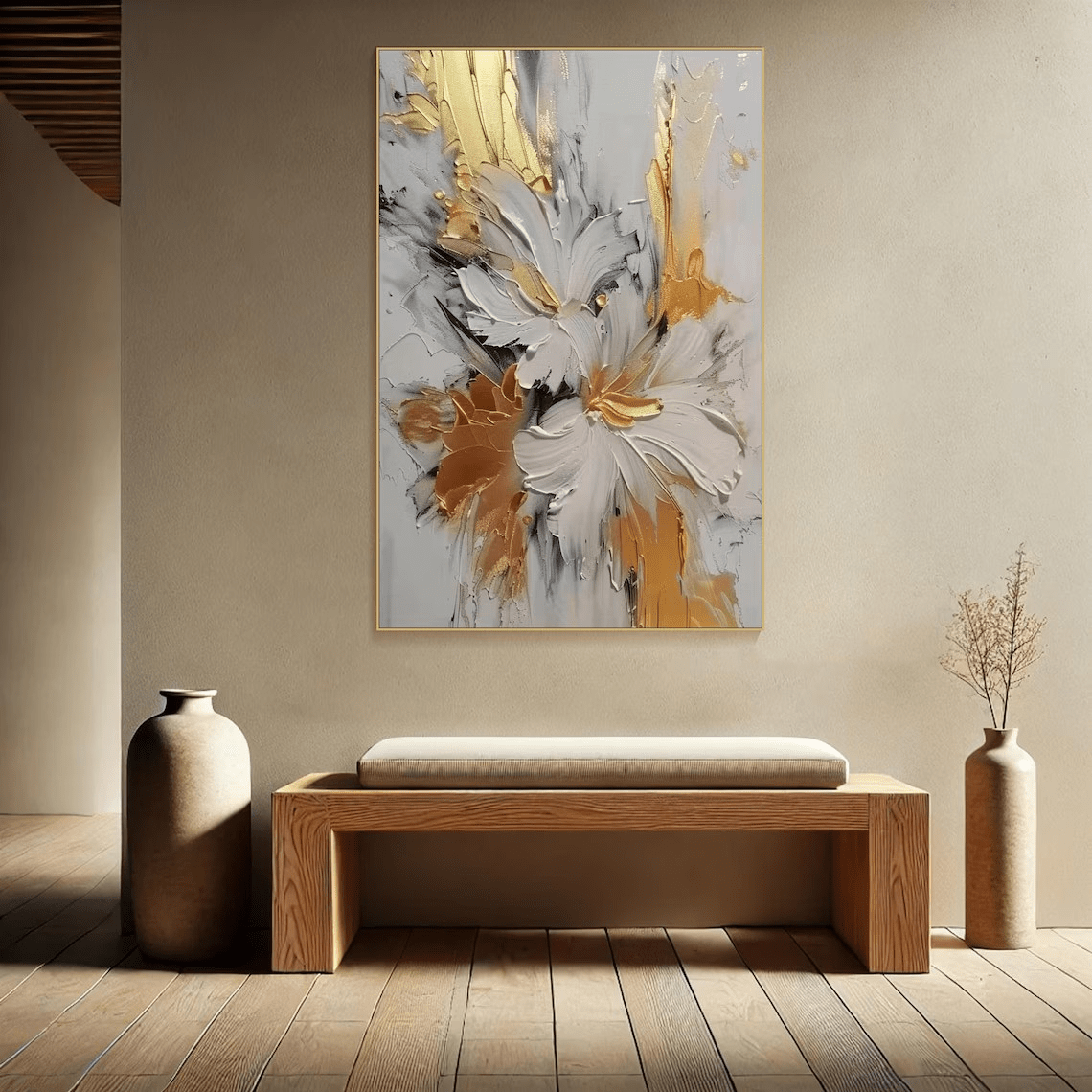 Set of 2 Textured Abstract Paintings |Gold & Grey Art TC 102 - Texarart