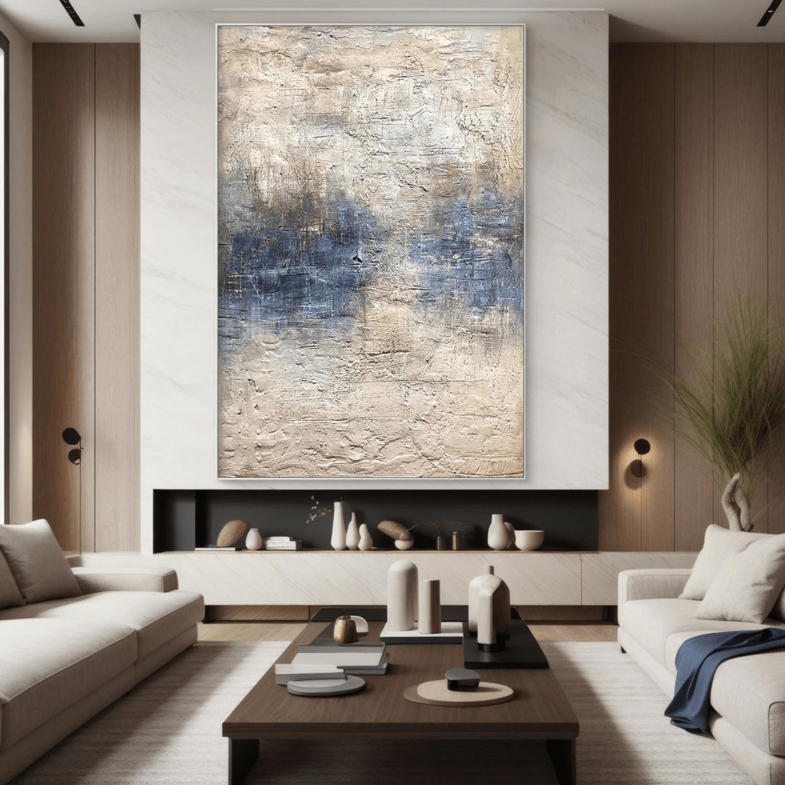 Handmade Abstract Ocean Art | Textured Blue, White & Beige Art TC 066 - Texarart