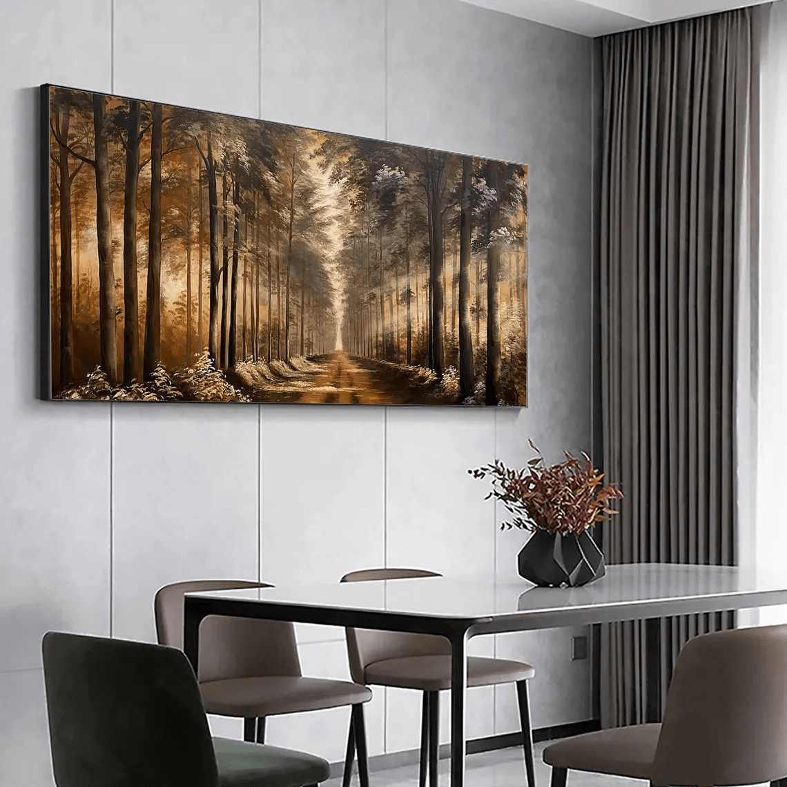 Golden Forest Path Abstract Oil Painting - Tranquil Art JJ 039 - Texarart
