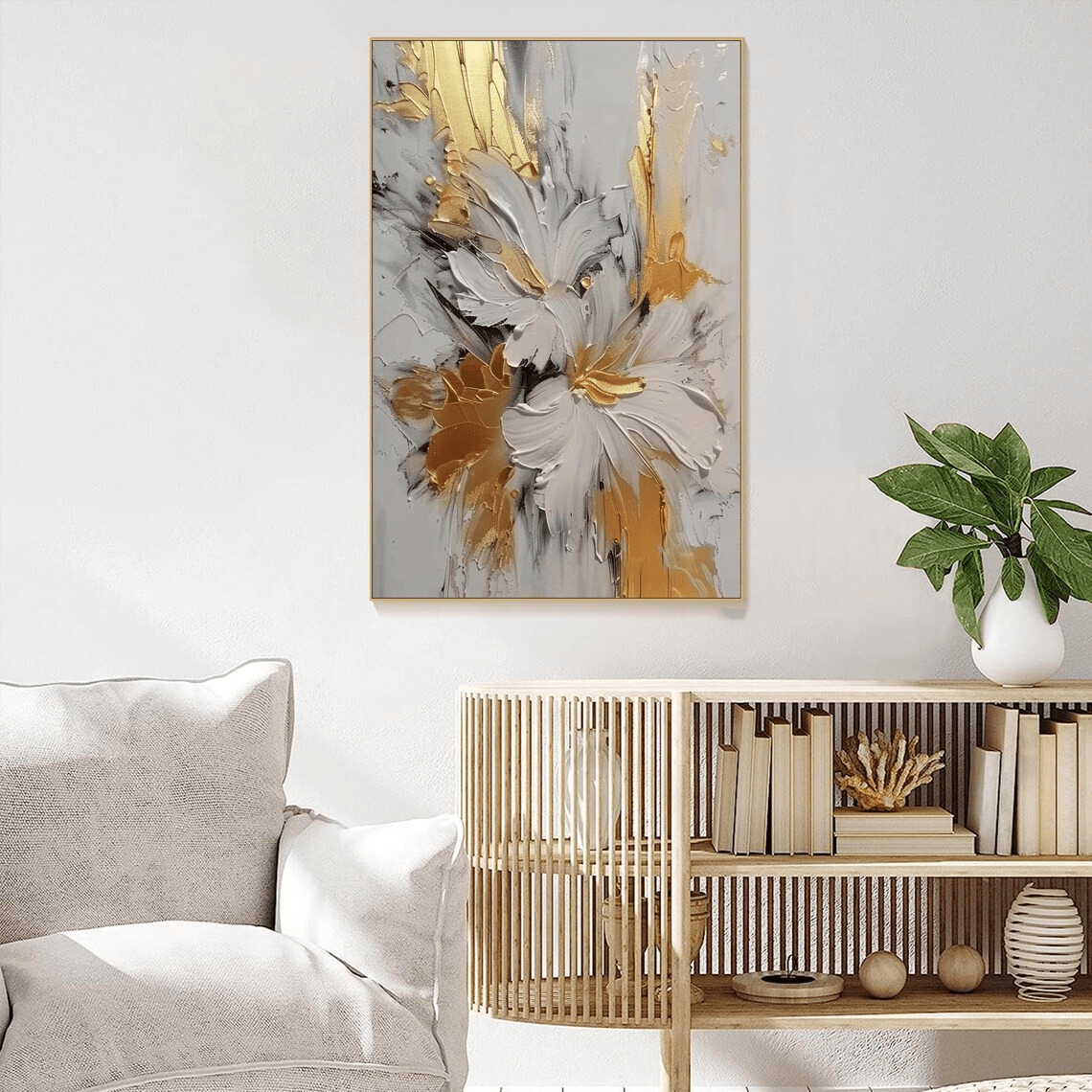 Set of 2 Textured Abstract Paintings |Gold & Grey Art TC 102 - Texarart