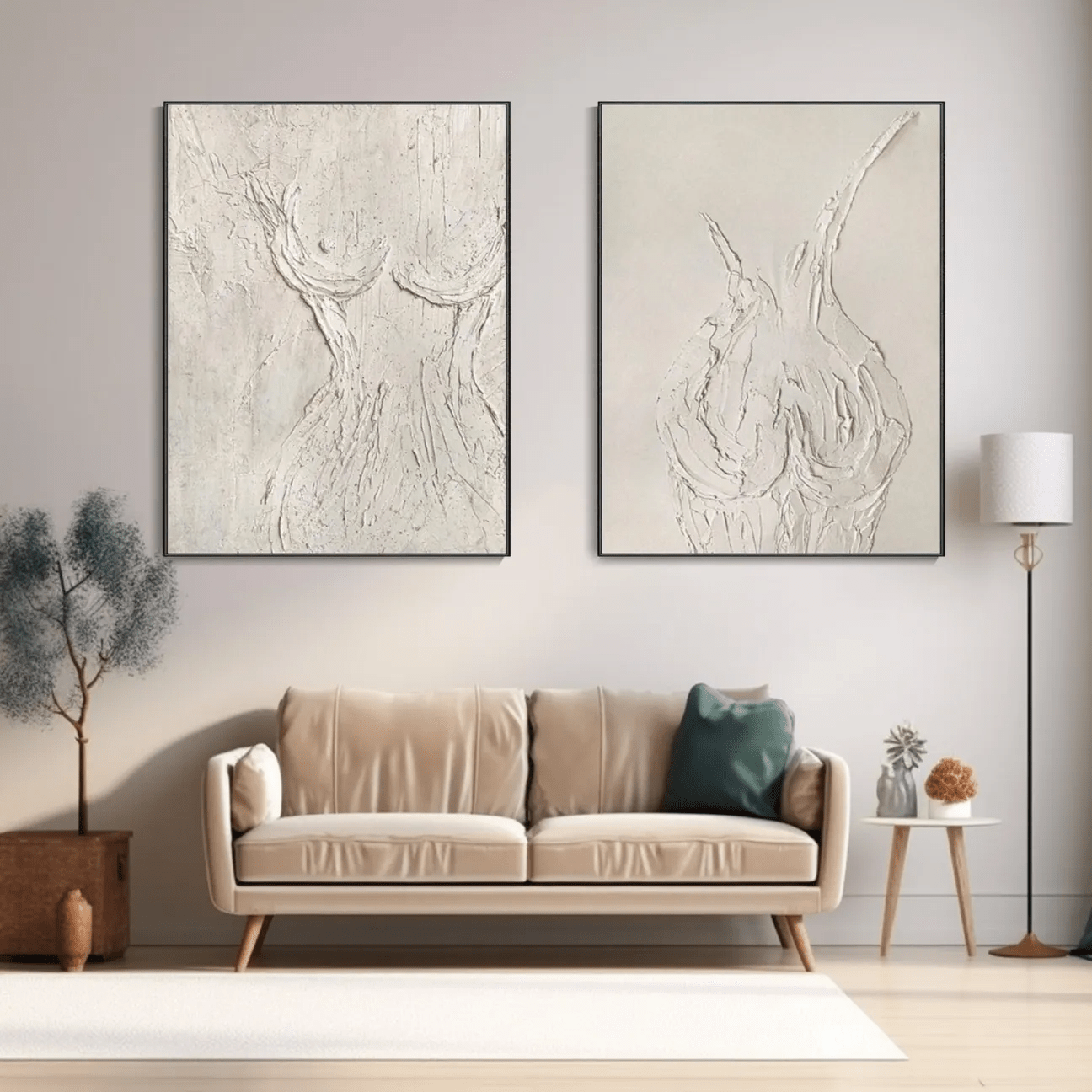 Textured Abstract Female Form Wall Art | 2 Piece Neutral Canvas Set ZZ 204 - Texarart