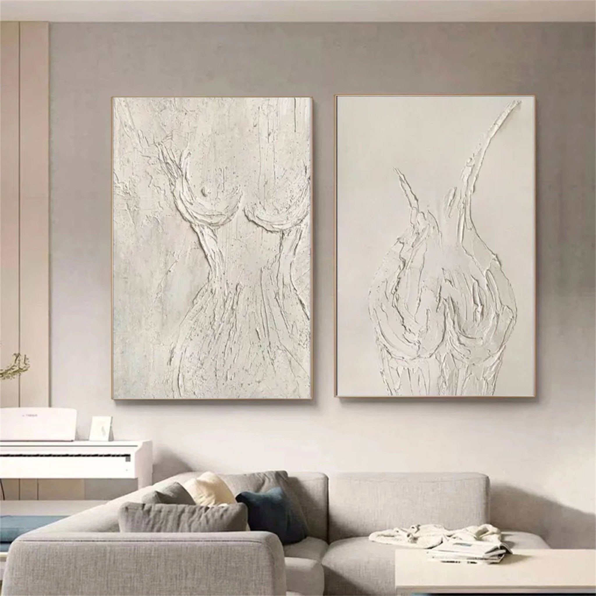 Textured Abstract Female Form Wall Art | 2 Piece Neutral Canvas Set ZZ 204 - Texarart