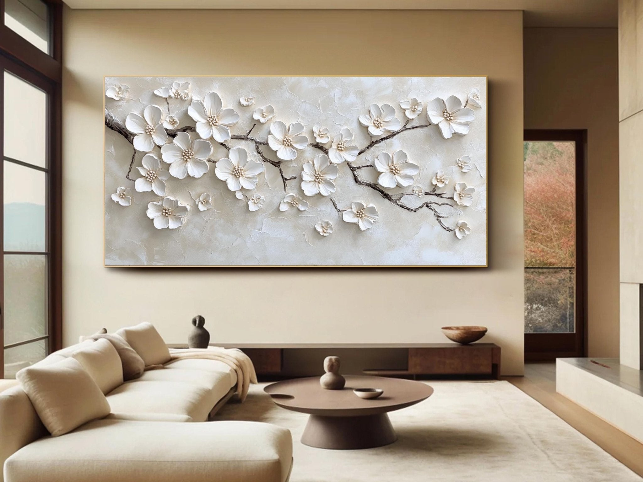 Textured Cherry Blossom Painting | Large 3D Floral Wall Art ZZ 146 - Texarart