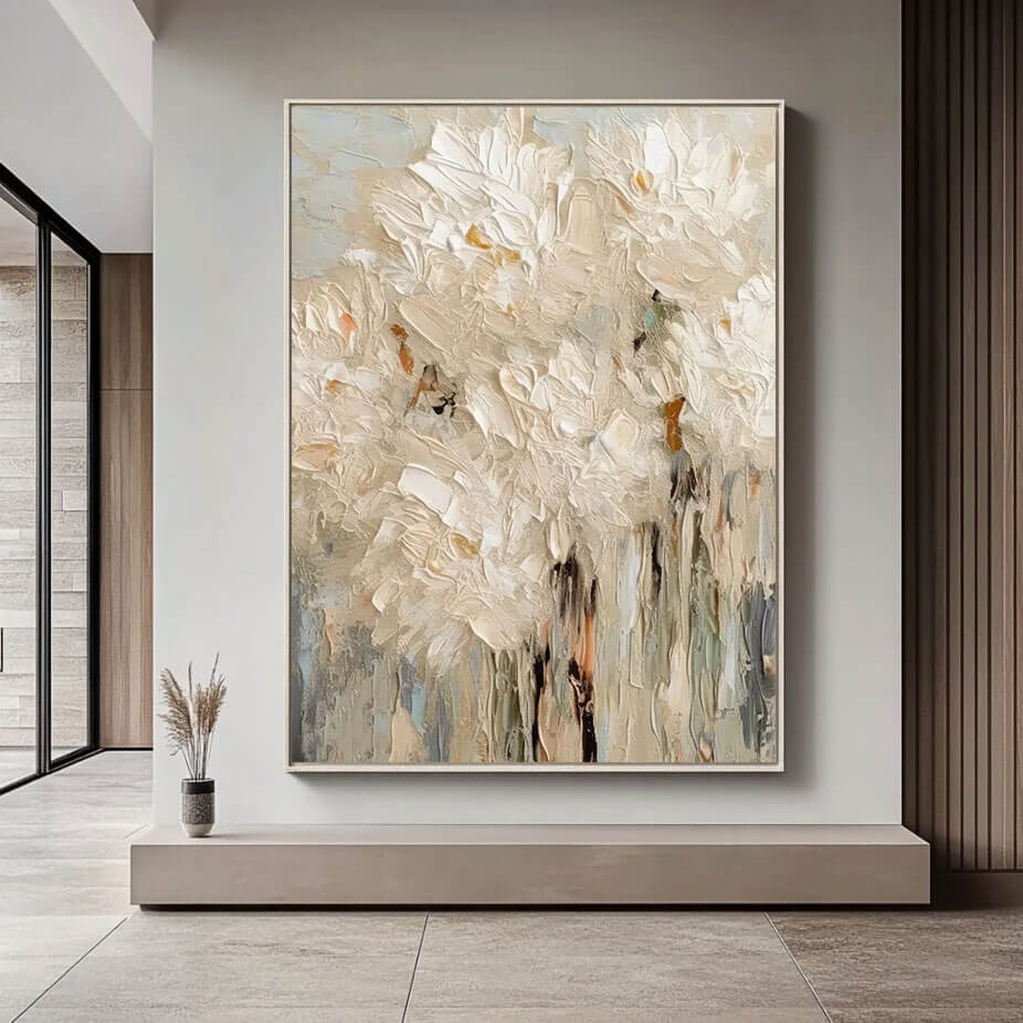 Textured White Flower Painting | 3D Impasto Floral Wall Art AA 057 - Texarart