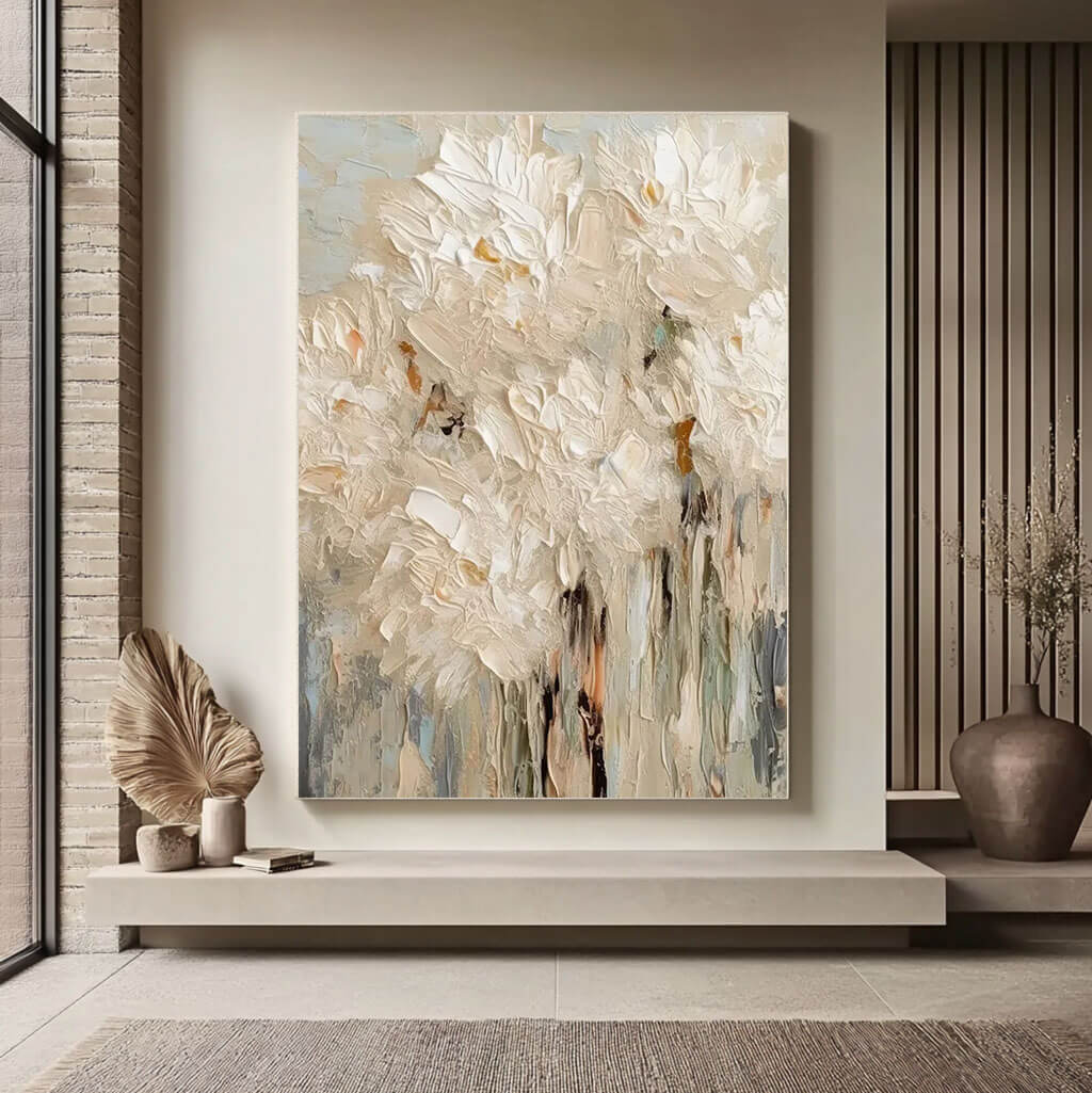 Textured White Flower Painting | 3D Impasto Floral Wall Art AA 057 - Texarart