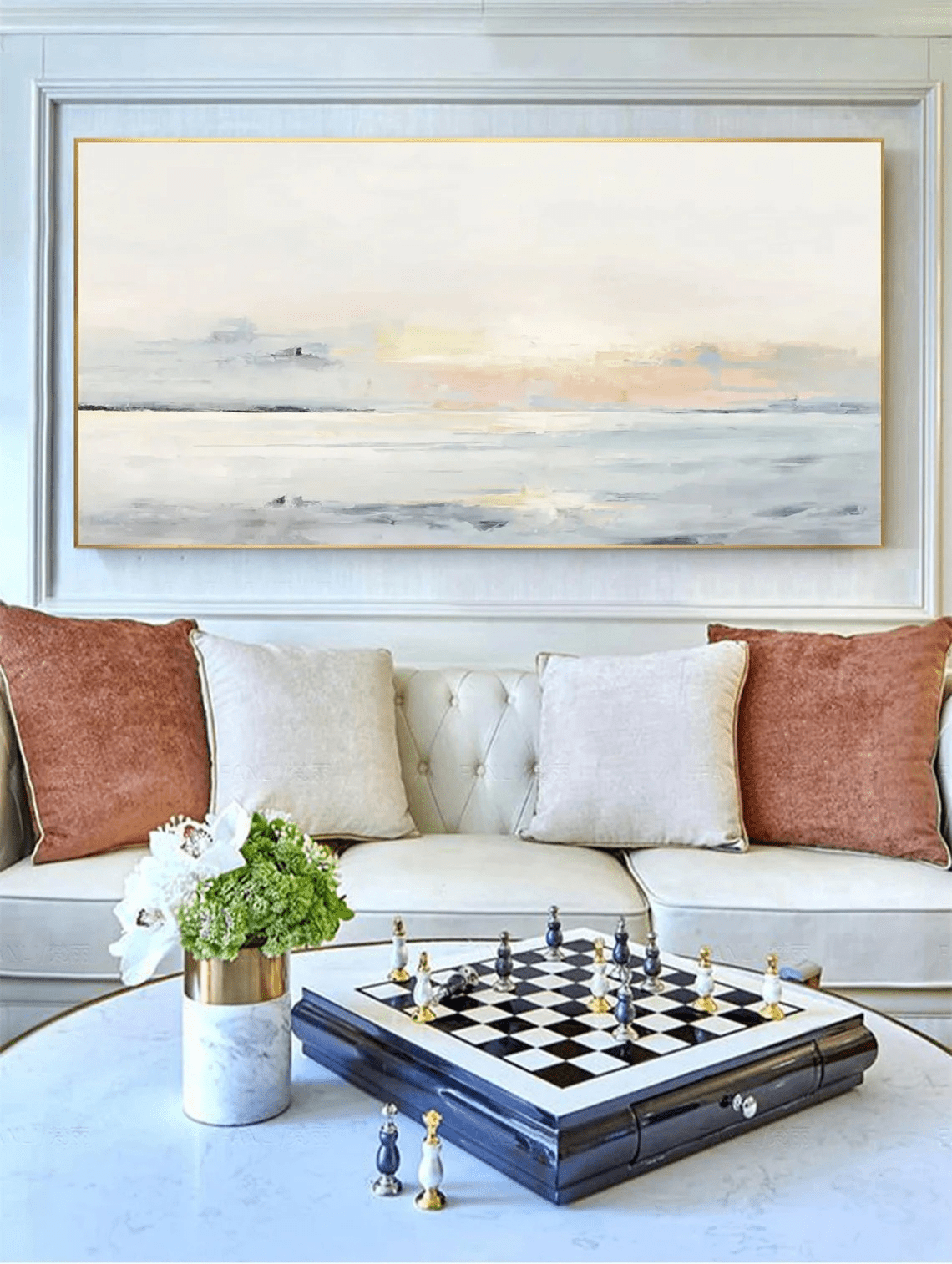 Pastel Seascape Oil Painting - Tranquil Ocean & Sky Wall Art JJ 003 - Texarart