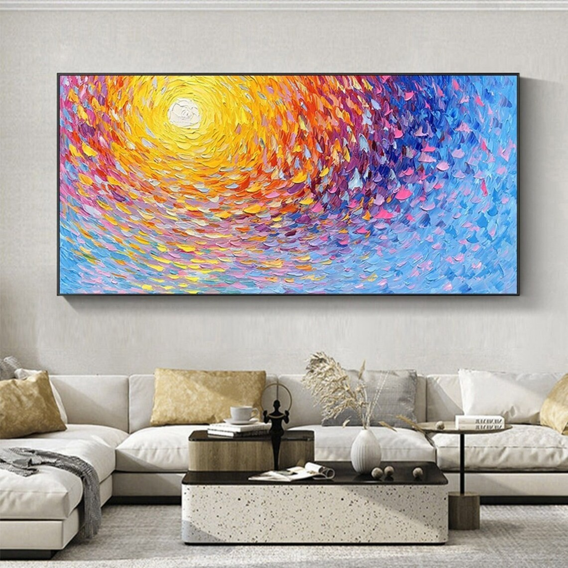 Light Burst Abstract Oil Painting - Vibrant Swirling Colors JJ 034 - Texarart