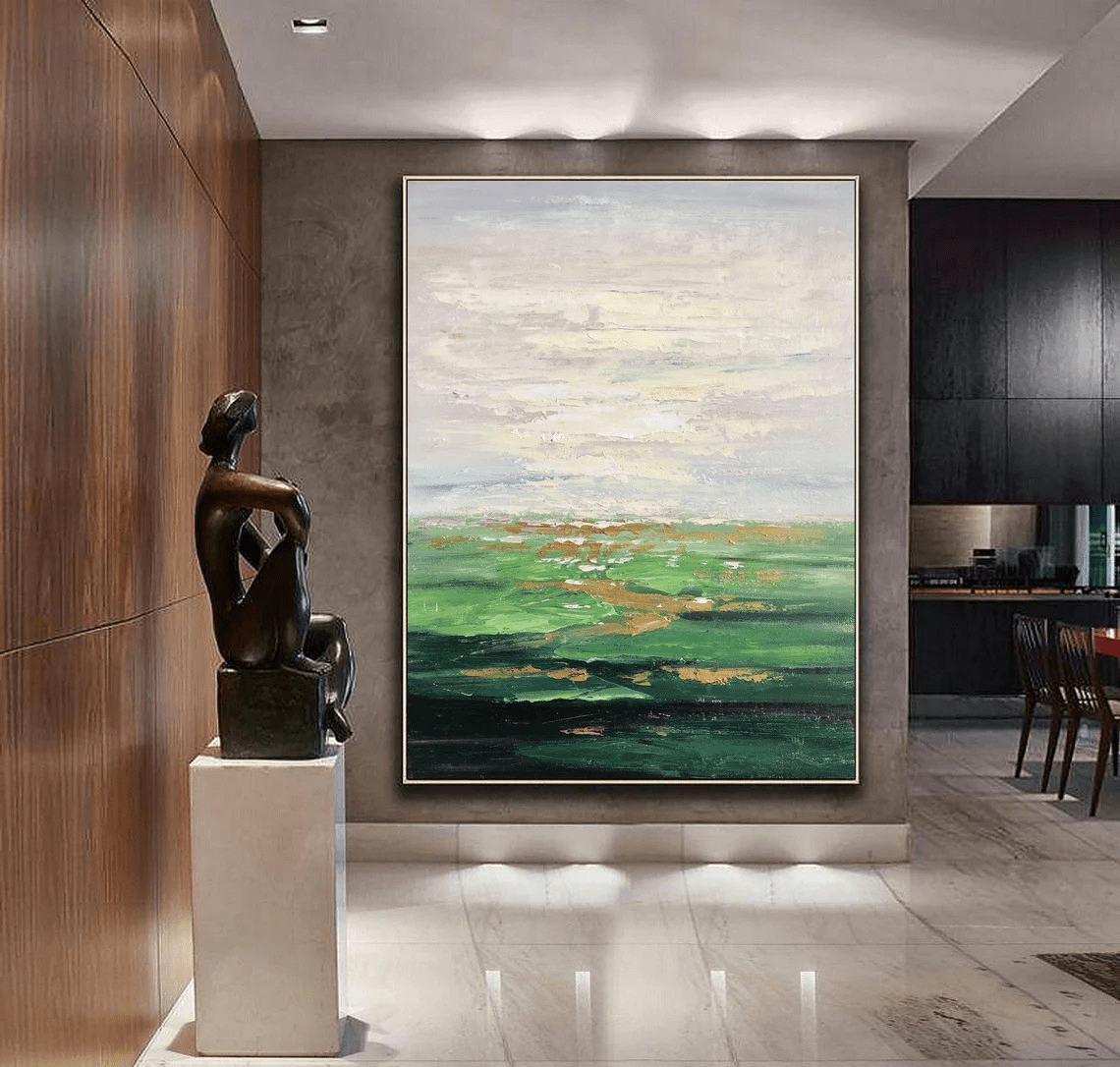 3D Green Abstract with Gold Accents - Modern Oil Art JJ 028 - Texarart