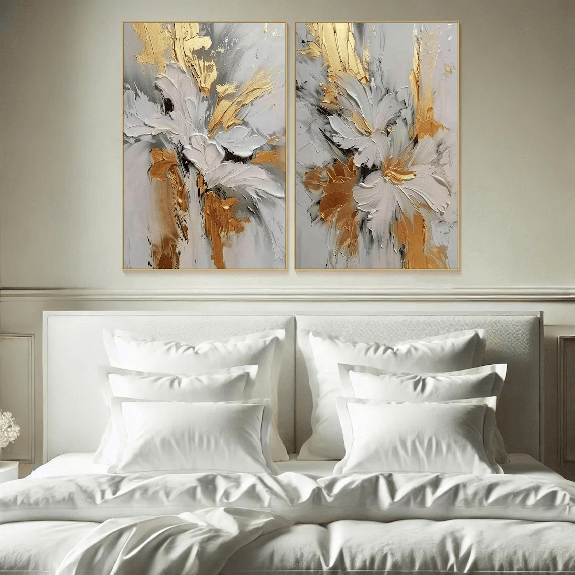 Set of 2 Textured Abstract Paintings |Gold & Grey Art TC 102 - Texarart