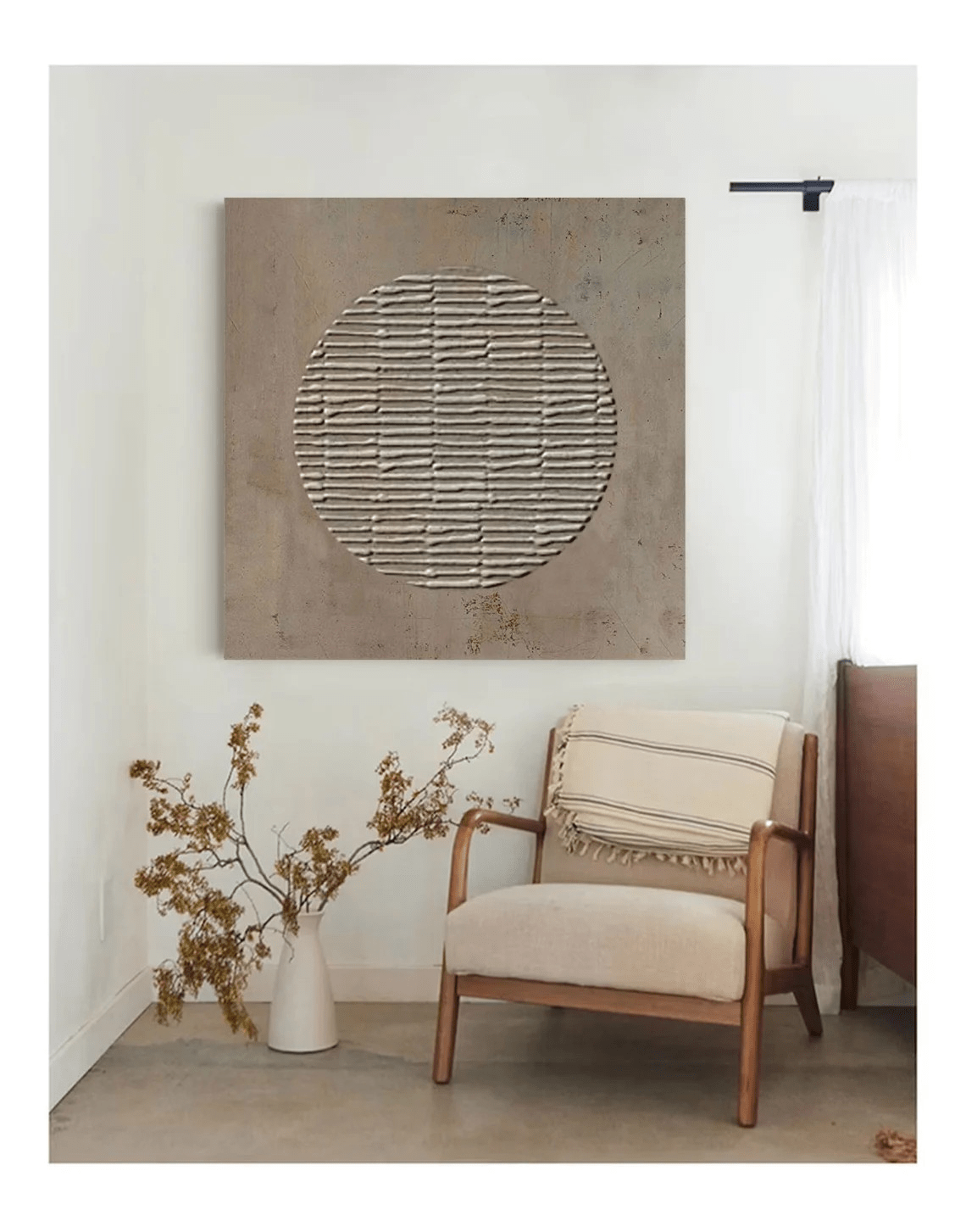 3D Minimalist Abstract Oil Painting with Textured Brown Circle JJ 013 - Texarart