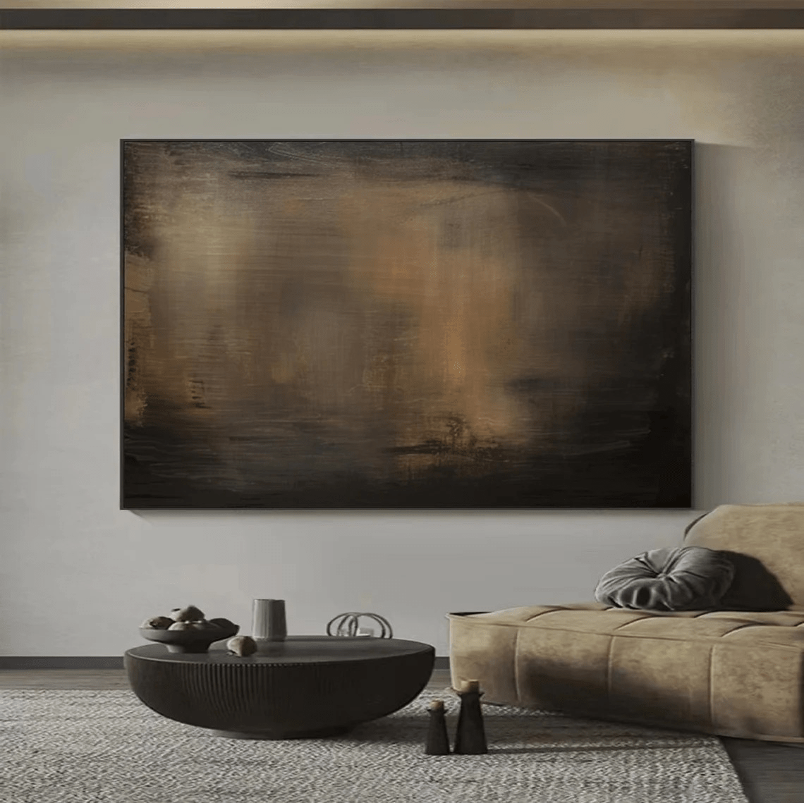 Large Minimalist Abstract Painting - Handmade Brown and Black Wall Decor TC 012 - Texarart