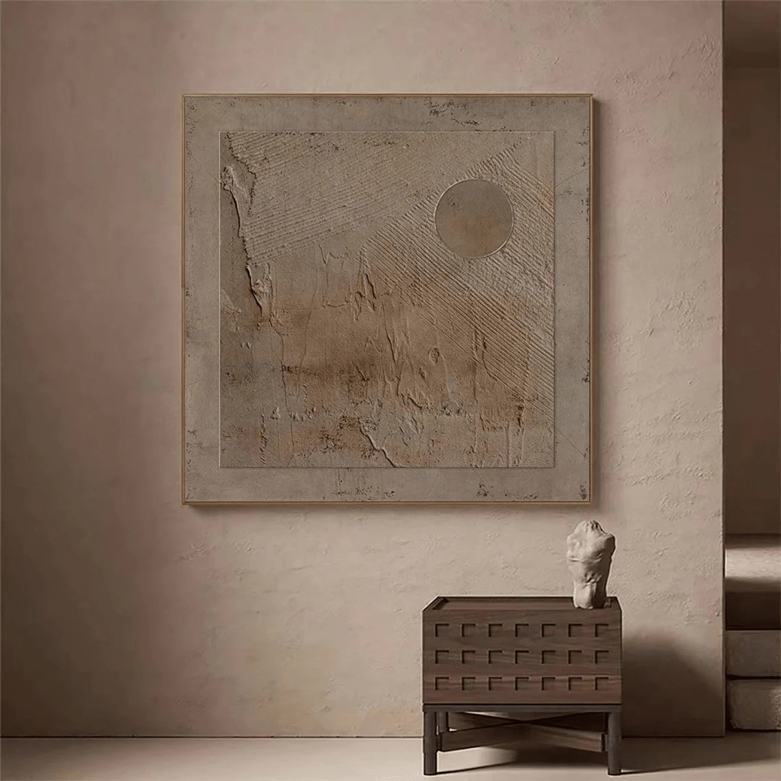 Wabi - Sabi Abstract Oil Painting - Textured Monochromatic Circle Art JJ 012 - Texarart