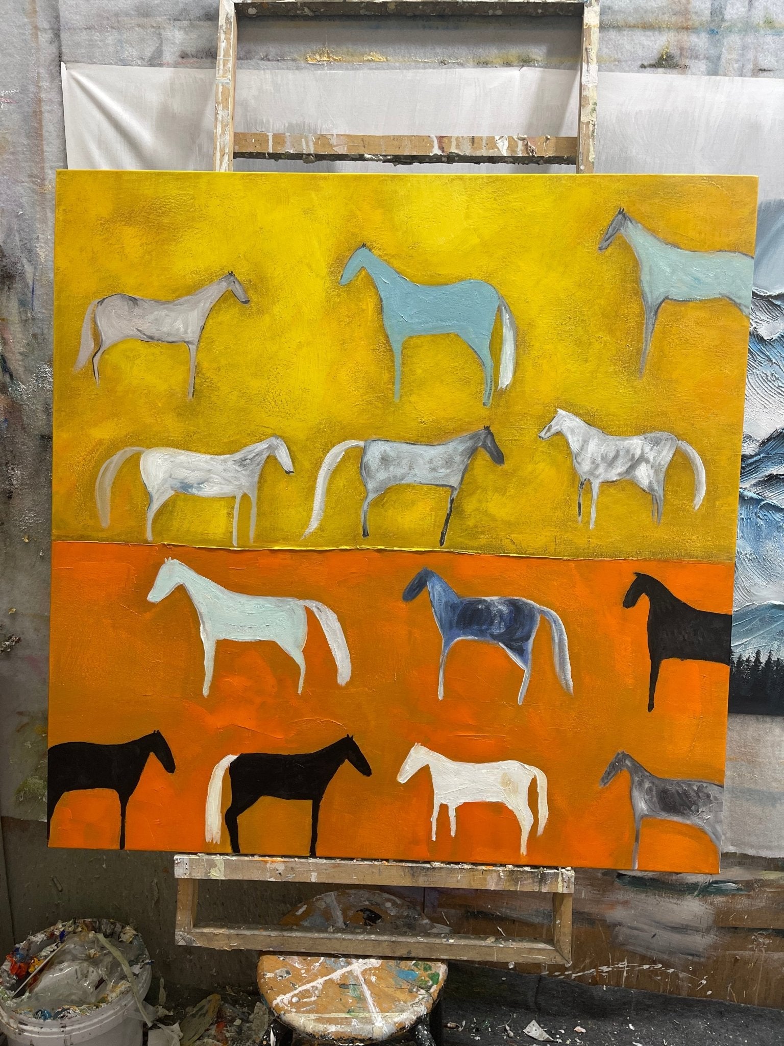 Abstract Equine Pattern: Colorful Horse Silhouettes ZZ 029 - Texarart